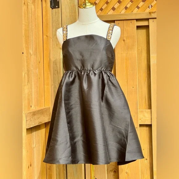 🆕 SELF-PORTRAIT 🧿 NWOT Embellished Taffeta Mini Dress, Black - Sz UK 10 / US 6 - Picture 14 of 17